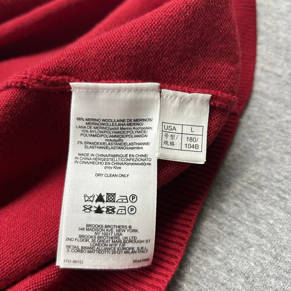 Brooks Brothers‎ Merino Wool Blend Mens Large Red VNeck Sweater Long Sleeve